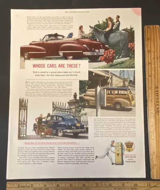 Vintage Print Ad Ethyl Whose Cars Astaire Kate Smith Panel Wagon 1940s Ephemera