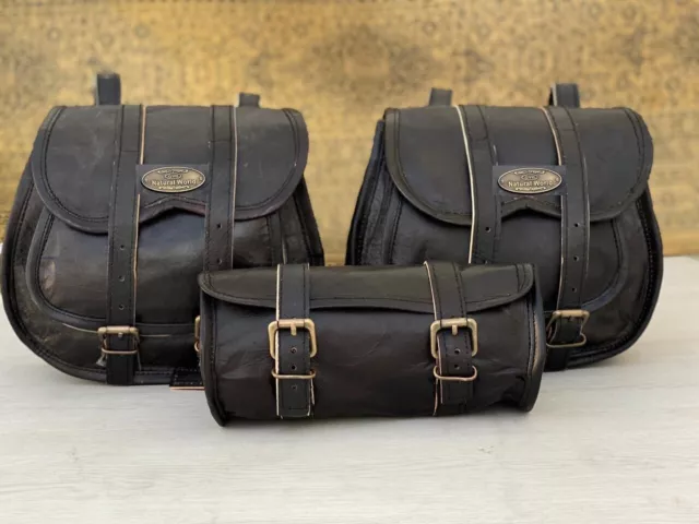 Combinaison De 3 Sacs Cuir Selle Sac Moto Bagages Panier Outil Pochette 3 En 1