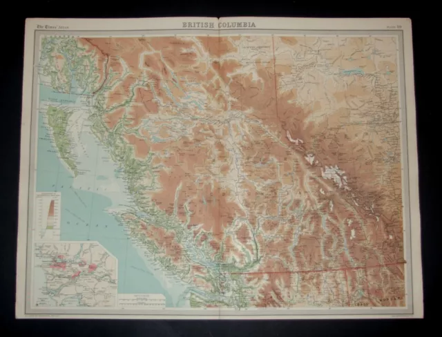 SALE - THE TIMES ATLAS 1921  - CANADA - BRITISH COLUMBIA Map Plate 89