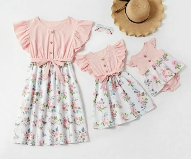 Matching Outfit Mother Daughter Dresses Floral Baby Girl Romper Clothes Family