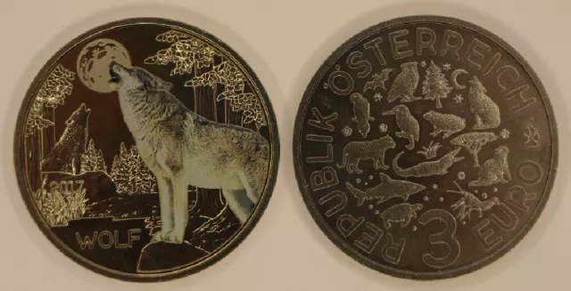 3 Euro Münze Wolf Tiertaler Österreich 2017 + Folder