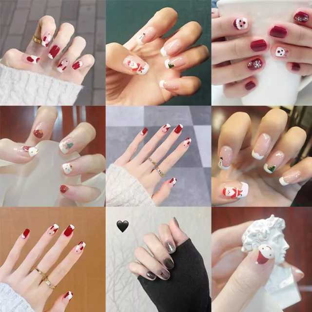 24pcs Leicht Tragbar Falsche Nägel Weihnachten Design Presse Auf Lang Cover Sa +