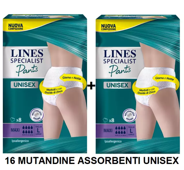 LINES SPECIALIST PANTS Unisex 16 Pz Maxi Taglia L Grande mutandine  incontinenza EUR 30,90 - PicClick IT