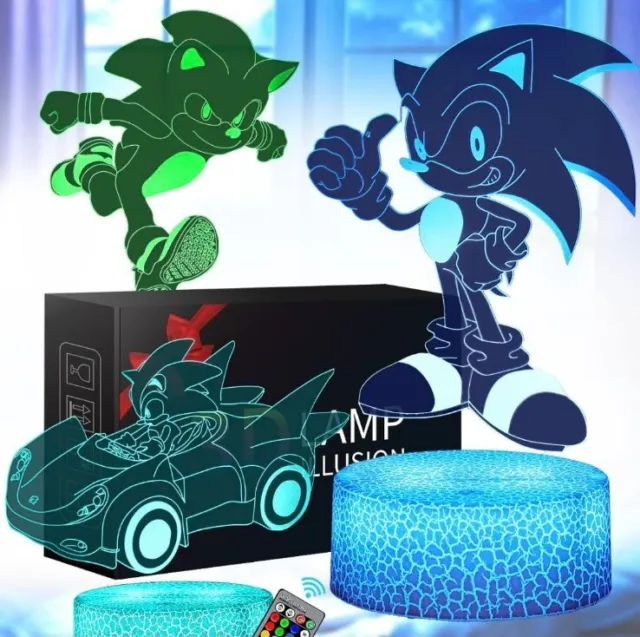 Sonic The Hedgehog luce notturna 3D 3 disegni alimentata a batteria o USB
