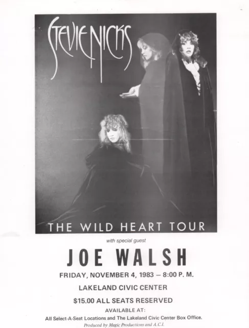 STEVIE NICKS / JOE WALSH 1983 TOUR LAKELAND, FLA.  POSTER / 1st PRINTING / NMT