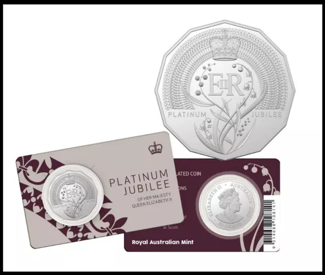 2022 50c Cent ~ *HM QUEEN ELIZABETH II PLATINUM JUBILEE COIN ON CARD* ~ *UNC*