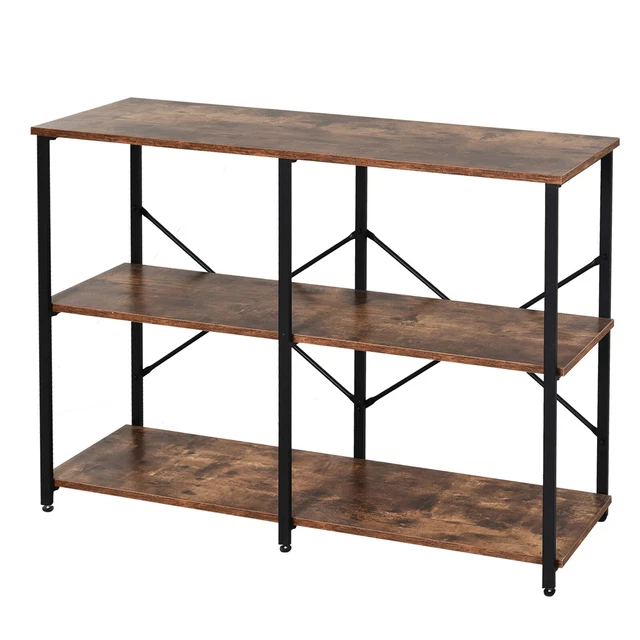 3-Tier Industrial Style Shelf Metal Frame Shelves Adjustable Feet Brown