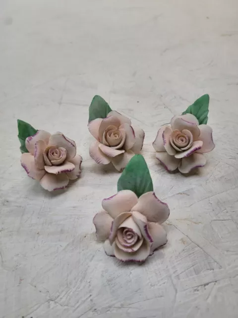 Capodimonte rose bud ceramics flower head ornaments x 4 G