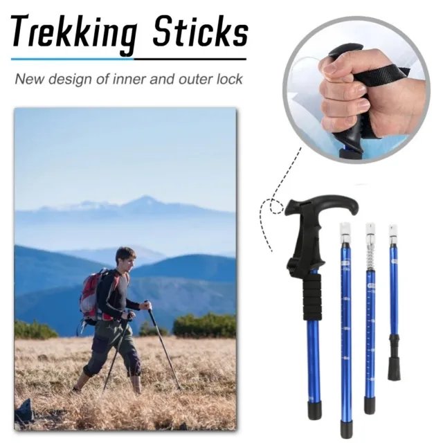 Anti-shock Walking Hiking Stick 3 Section Retractable Adjustable Trekking Stick