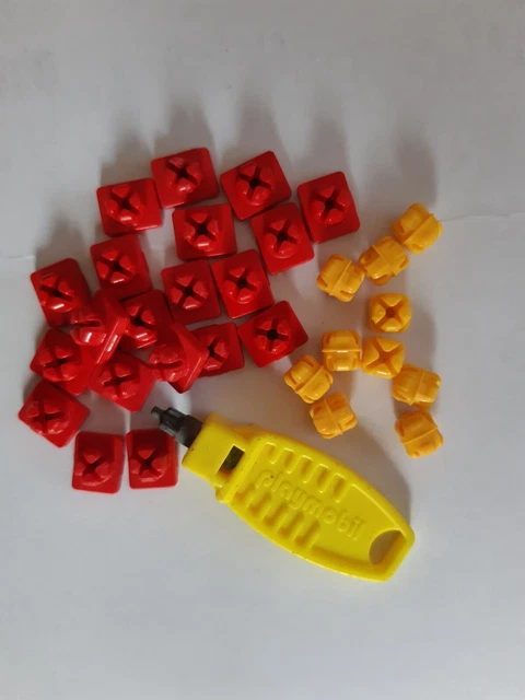 Lot De Clips Pivot D'emboîtement Playmobil - 20 Rouges + 10 Jaunes + Outil - Occasion Propre