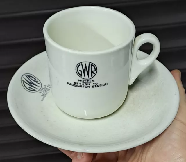 GWR HOTELS black Print CUP & SAUCER in Perfect Condition