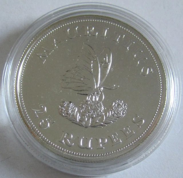 Mauritius 25 Rupees 1975 15 Years WWF Swallowtail Silver BU