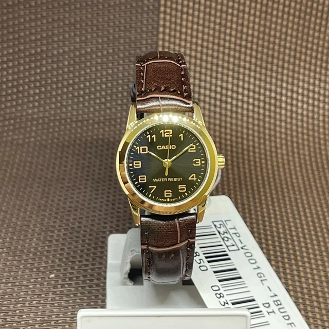 Montre CASIO Pour Femme Avec Boîtier En Acier Inoxydable Doré Et Bracelet En Cuir Noir