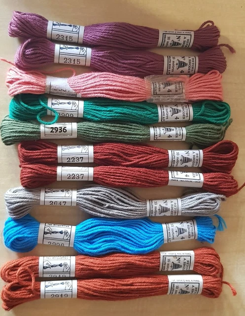 Ancien Lot De Retors Fil à Broder 100% Coton Canevas Broderie Dollfus Mieg