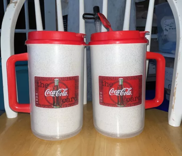 Vintage 1998 Coca Cola Coke Whirley Thermo Mugs Drinking Cups Tumblers (2) 32oz
