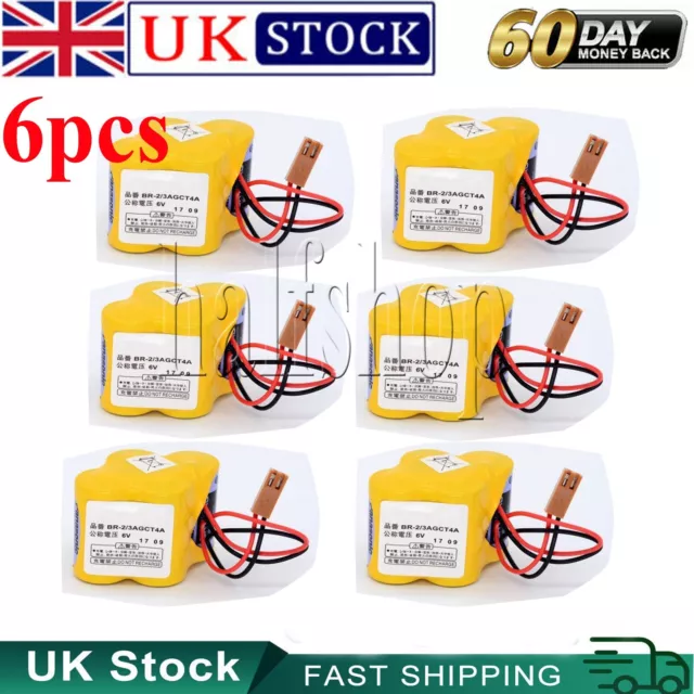 6Pcs New BR-2/3AGCT4A 6V Battery for FANUC CNC Machine A98L-0031-0025 with Plug