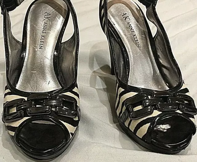 Anne Klein Womens Platform Slingback Peep Toe Heels Black/White Size 5M