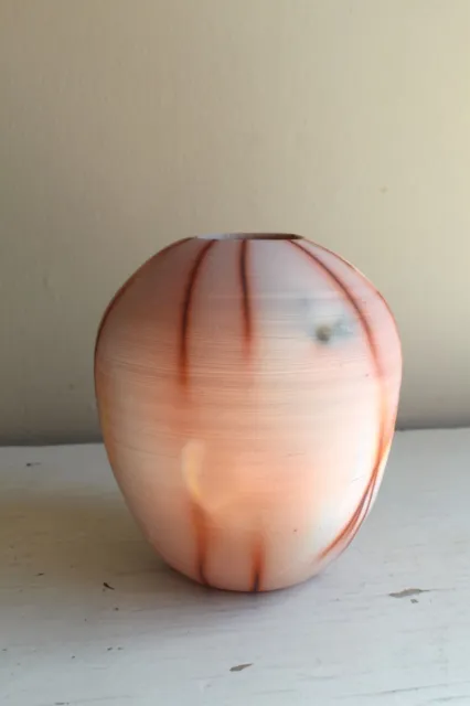 Vintage Y2K Professional Pottery Raku Pot Vase Hand Wheel Thrown Orange Peach