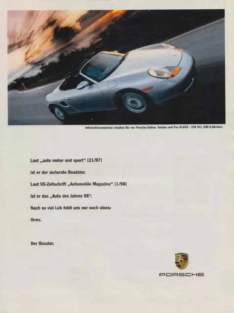 Porsche Boxster - Reklame Werbeanzeige Original-Werbung 1998 (3)
