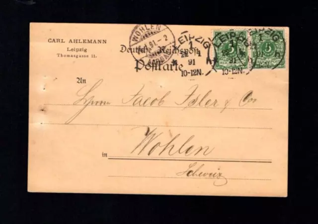 Dt. Reich 1891 - "Leipzig - 1" selt. Klaucke Stempel  (a890)