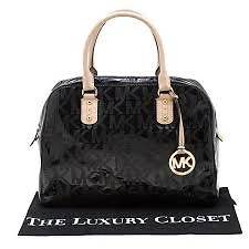 Michael Kors Black/Beige PVC and Leather Mirror Signature Satchel