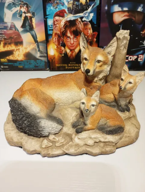 Red Fox Family Ceramic Porcelain Figurine Made In Mexico Signed And Numbered