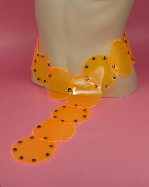 Oklahoma Studded Pvc Belt / Orange / Glow In The Dark / Vintage / 70'S / Cowgirl