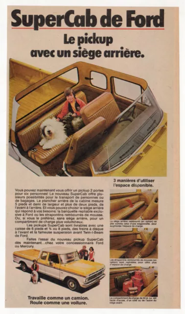 1974 FORD SuperCab Vintage Original Print AD Yellow car photo pickup Canada FR