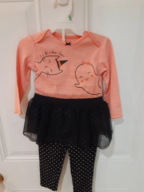 Carters baby girl Halloween two piece bodysuit tutu 18m orange fa-boo-lous