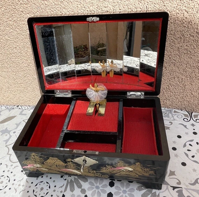 Belle boîte à musique bijoux en bois laqué Asiatique Japon Musique De "Lara"