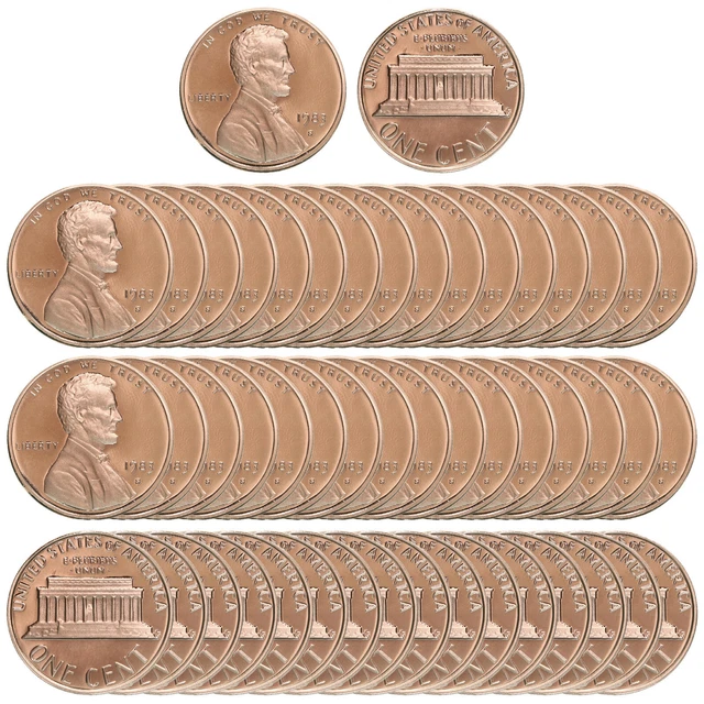 1983 S Lincoln Memorial Cents Gem Deep Cameo Proof Roll Penny 50 US Coins