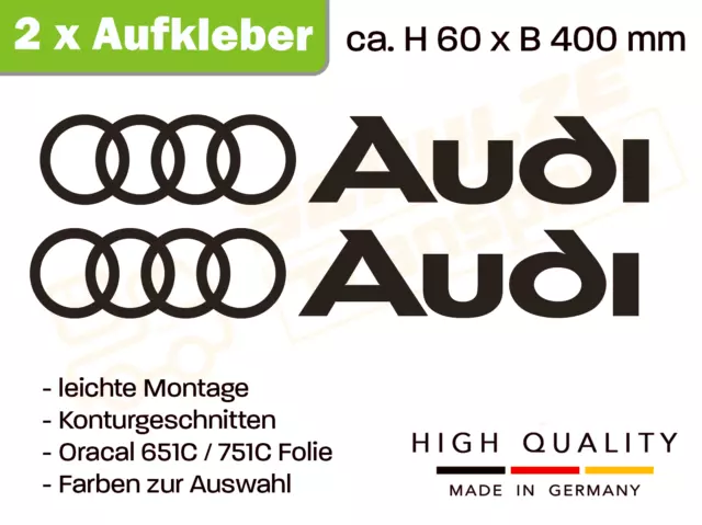2x Audi Ringe Logo 40cm lang Aufkleber Auto Sponsoraufkleber Sticker Decal