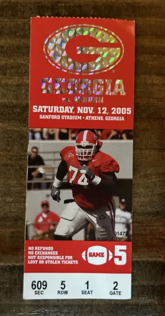 2005 Georgia Bulldogs Vs Auburn Tigers College Football Ticket Stub