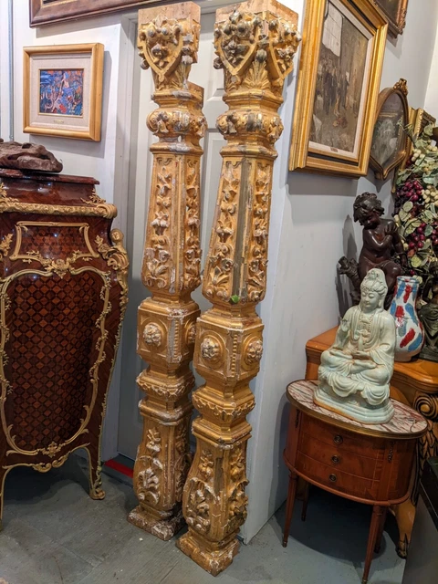 Pair of Early 19th Century Russian Baroque Style Giltwood Cathedral Columns