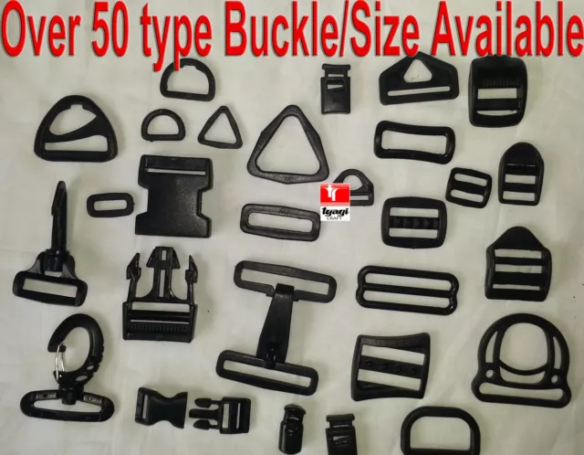 BLACK PLASTIC SIDE Release Buckles For Webbing bags straps 3 BAR