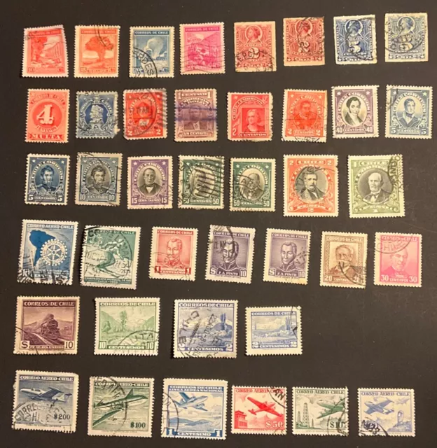 40 Vintage Used Stamps From Chile