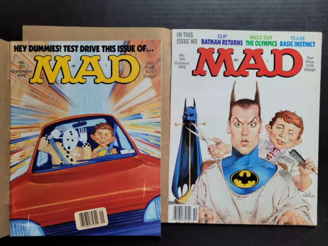 Mad Magazine ~ Lot 2 Issues ~# 313 Crash Test Dummies + # 314 Batman ~ W/Mailer!