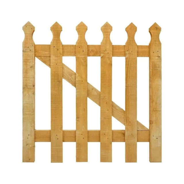 Wicket Picket Garden Wood Timber Gate, 3x3ft Garden Gate, Round Top Picket Gate