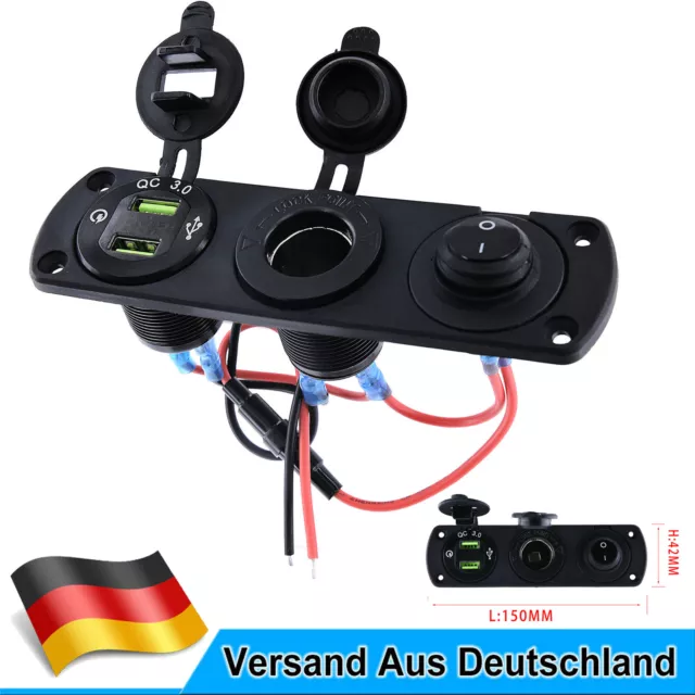 12V Auto KFZ Zigarettenanzünder Steckdose mit Dual USB Ladegerät Buchse Einbau