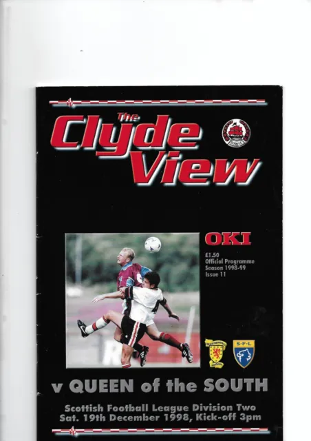 Clyde V Queen Of The South 19/12/1998 League Match Programme