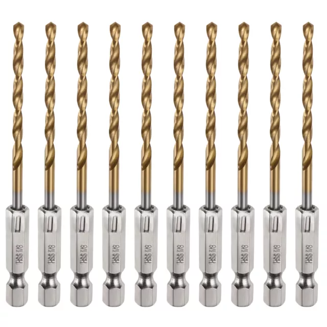 10pcs 1/8" M35 High Speed Steel Titanium Hex Twist Drill Bit with 1/4" Shank