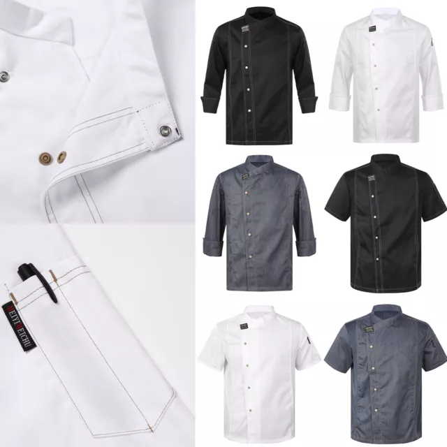 Men Women Short Sleeve Chef Coat Button Chef Jacket Kitchen Cook Shirt Uniforms 3