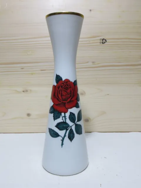 Porzellan Vase Schumann Arzberg rote Rose Goldrand ca 21 cm hoch