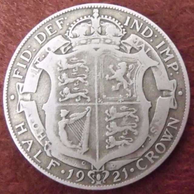 1921 GEORGE V SILVER HALF CROWN  ( 50% Silver )  British 2/6 Coin.  277
