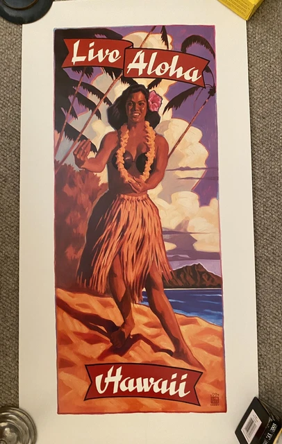 Never Framed Michael Cassidy's Live Aloha  Hawaii Poster, With Hula Girl