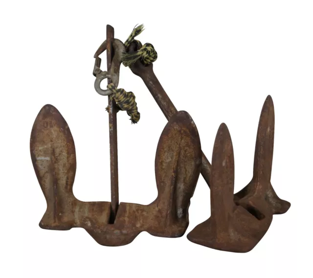 2 Vintage Heavy Cast Iron 10lb Stockless Nautical Boat Anchors Paul Salomon 13"