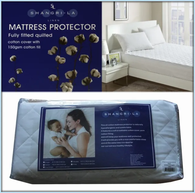 100% Cotton Cover & Fill Fully Fitted Mattress Protector For All Bed Sizes
