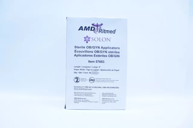 Solon 57603 AMD Ritmed Sterile OB/GYN Applicators, Paper Shaft, 8in - Box of 50