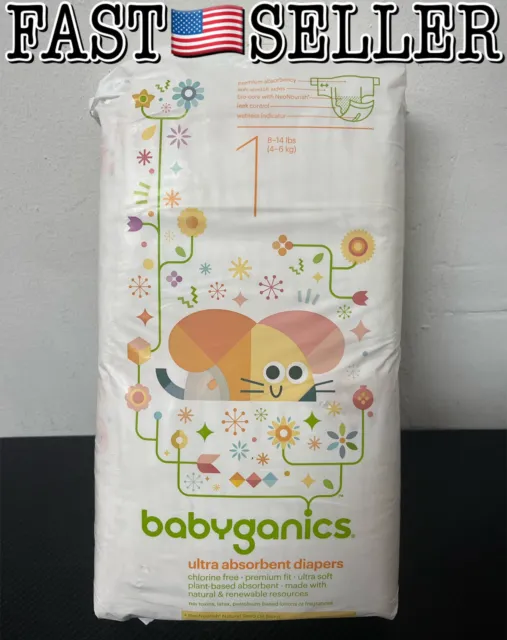 Babyganics Ultra Absorbent Diapers, Size 1 (8-14 lbs/4-6 kg) 40 Count - SEALED!