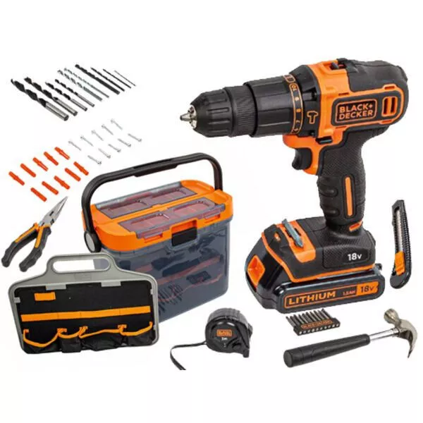 BLACK & DECKER - Kit De Bricolage Avec Perceuse  18v Et Accessoires Bcksb05-Qw